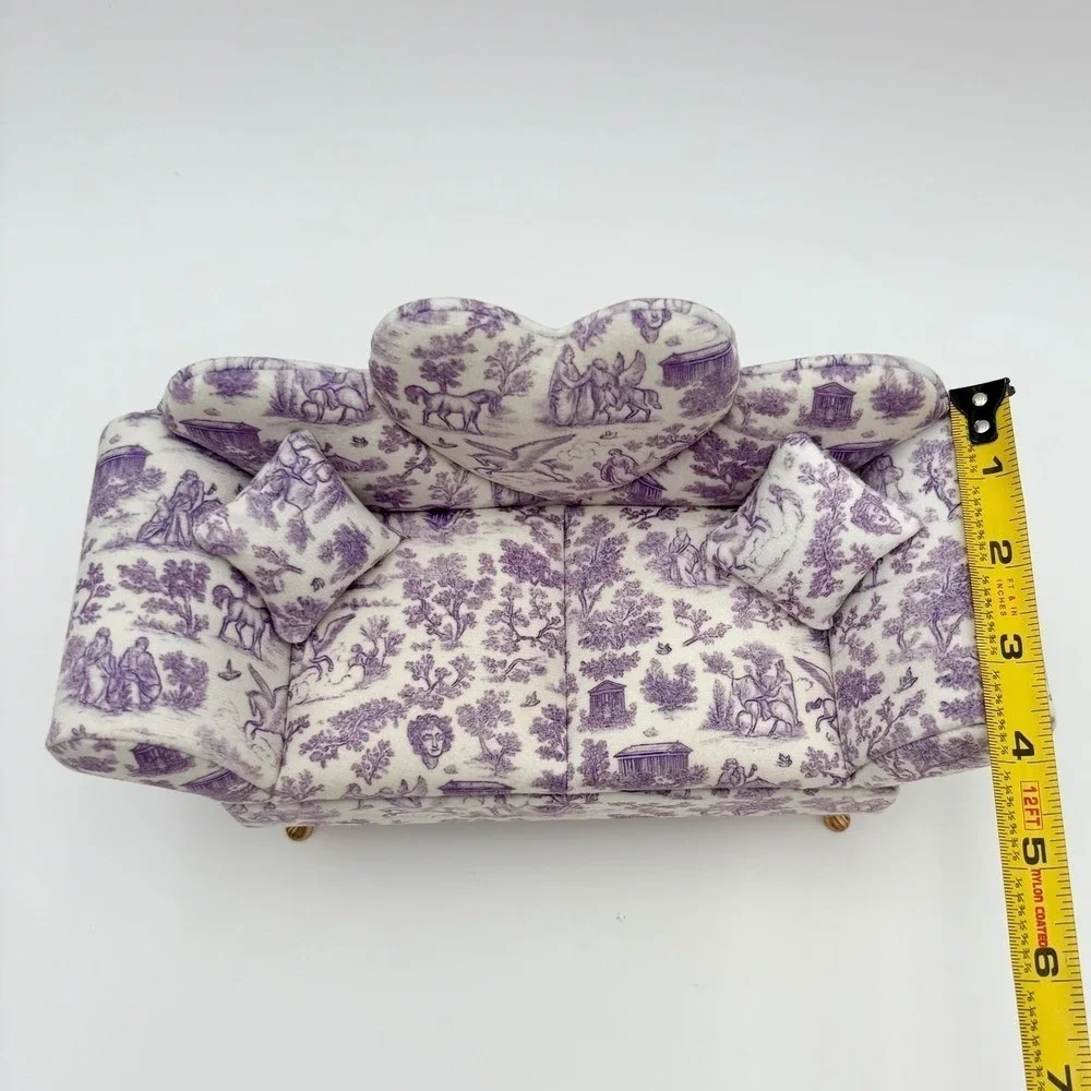 Heart Shaped Jewelry Box Storage Organizer Purple Toile Sofa Couch